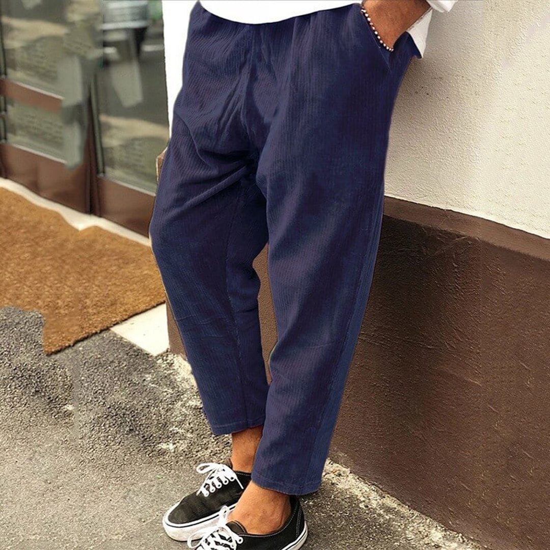 Corduroy Trousers - Men's Casual Loose Fit-Men Summer Pants-Chaps London-Blue-S-Chaps London