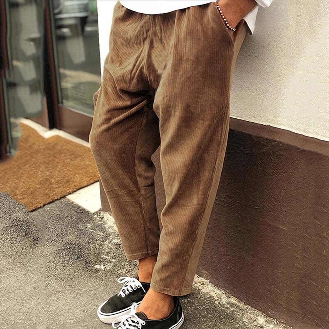 Corduroy Trousers - Men's Casual Loose Fit-Men Summer Pants-Chaps London-Brown-S-Chaps London