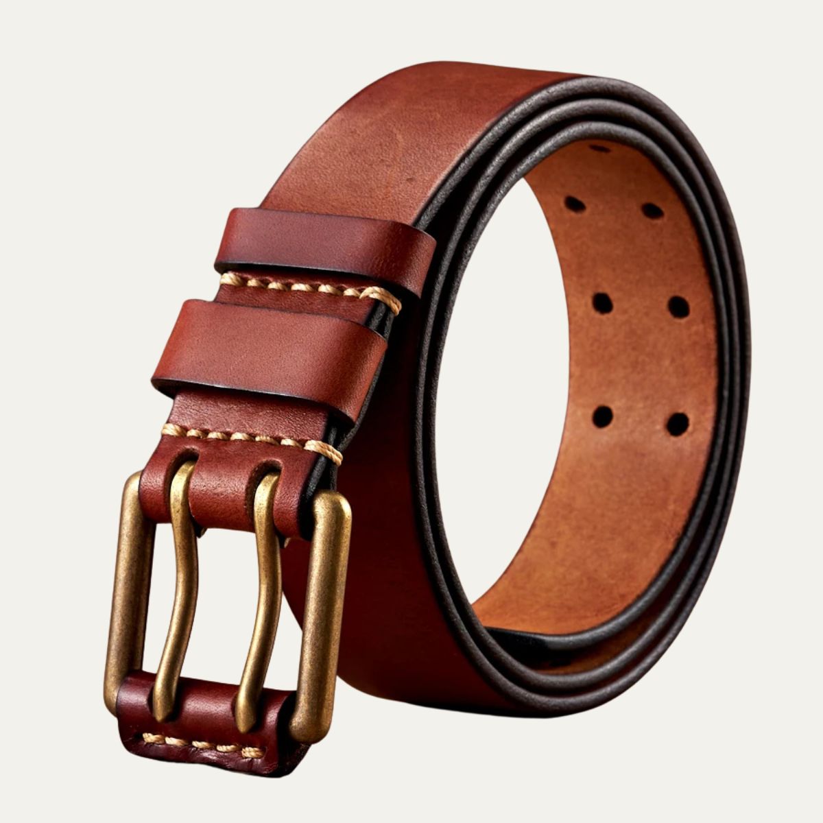 Cowhide Leather Belt - Men's Double Pin Buckle-Men's Belt-Chaps London-Brown-43"-Chaps London
