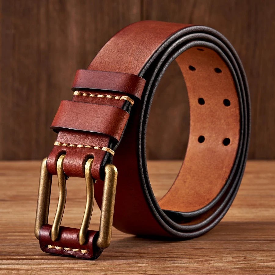 Cowhide Leather Belt - Men's Double Pin Buckle-Men's Belt-Chaps London-Chaps London