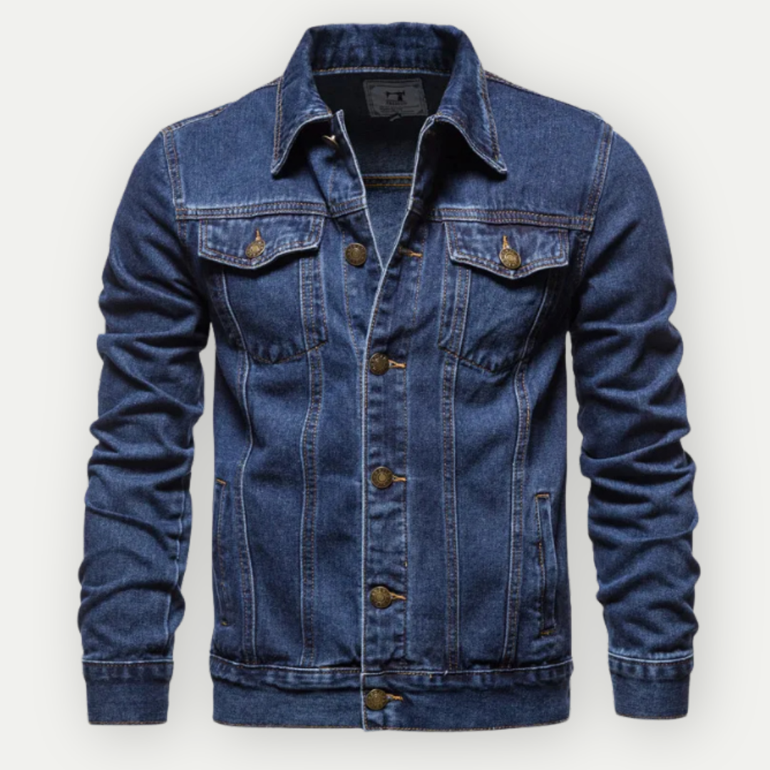 Denim Jacket - Classic Regular Fit Men's Jean Jacket-Denim Jacket-Chaps London-Dark Blue-M-Chaps London