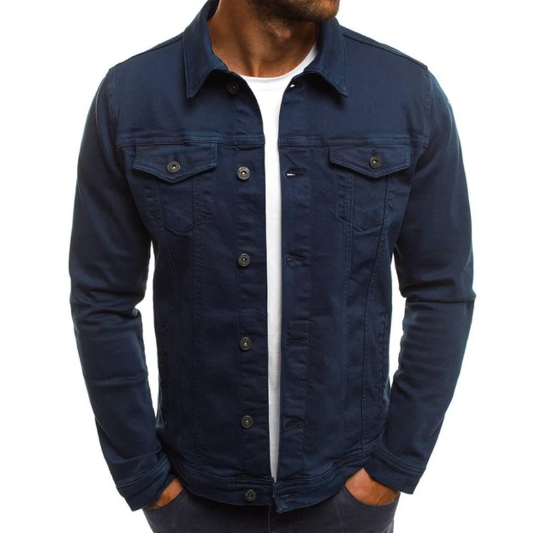Denim Jacket - Men's Slim Fit Button Up-Fashion Men Jacket Denim Fall-Chaps London-Dark Blue-M-Chaps London