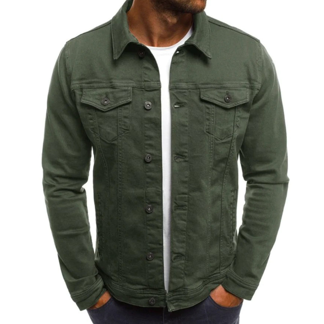 Denim Jacket - Men's Slim Fit Button Up-Fashion Men Jacket Denim Fall-Chaps London-Light Green-M-Chaps London