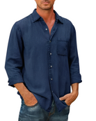 Denim Shirt | Collared | Button-Up | Long Sleeve Shirt | Men's Clothing-Shirts-Chaps London-Dark Blue-S-Chaps London