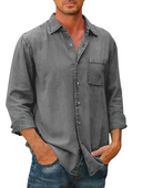 Denim Shirt | Collared | Button-Up | Long Sleeve Shirt | Men's Clothing-Shirts-Chaps London-Grey-S-Chaps London