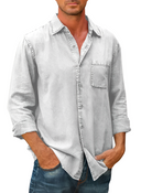 Denim Shirt | Collared | Button-Up | Long Sleeve Shirt | Men's Clothing-Shirts-Chaps London-White-S-Chaps London