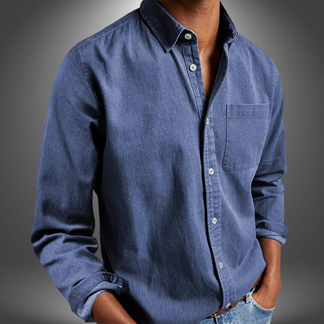 Denim Shirt | Long Sleeve | Regular Fit | Button-Up Shirt | Men's Shirts-Denim Shirt-Chaps London-Blue-S-Chaps London