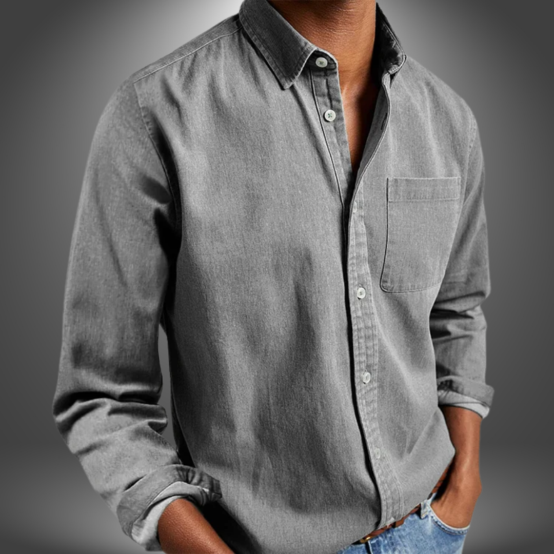 Denim Shirt | Long Sleeve | Regular Fit | Button-Up Shirt | Men's Shirts-Denim Shirt-Chaps London-Gray-S-Chaps London