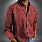Denim Shirt | Long Sleeve | Regular Fit | Button-Up Shirt | Men's Shirts-Denim Shirt-Chaps London-Red-S-Chaps London