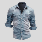 Denim Shirt - Long Sleeve - Slim Fit - Button-Up Shirt - Men's Shirts-Shirts-Chaps London-Blue-S-Chaps London