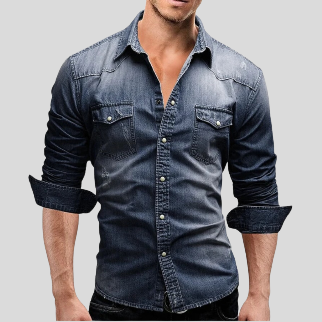 Denim Shirt - Long Sleeve - Slim Fit - Button-Up Shirt - Men's Shirts-Shirts-Chaps London-Chaps London