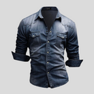 Denim Shirt - Long Sleeve - Slim Fit - Button-Up Shirt - Men's Shirts-Shirts-Chaps London-Light Gray-S-Chaps London