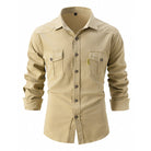Denim Shirt - Men's Long Sleeve with Breast Pockets-Shirts-Chaps London-Khaki-S-Chaps London