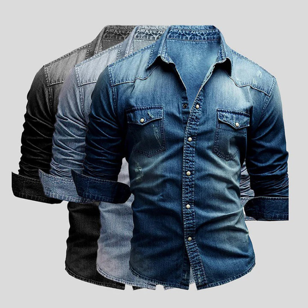 Denim Shirt - Men's Slim Fit Long Sleeve-Shirts-Chaps London-Chaps London