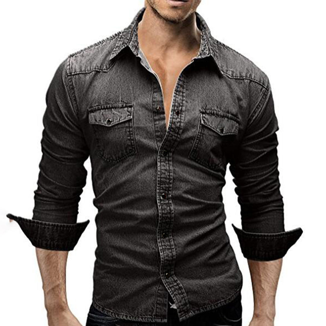 Denim Shirt - Men's Slim Fit Long Sleeve-Shirts-Chaps London-Chaps London