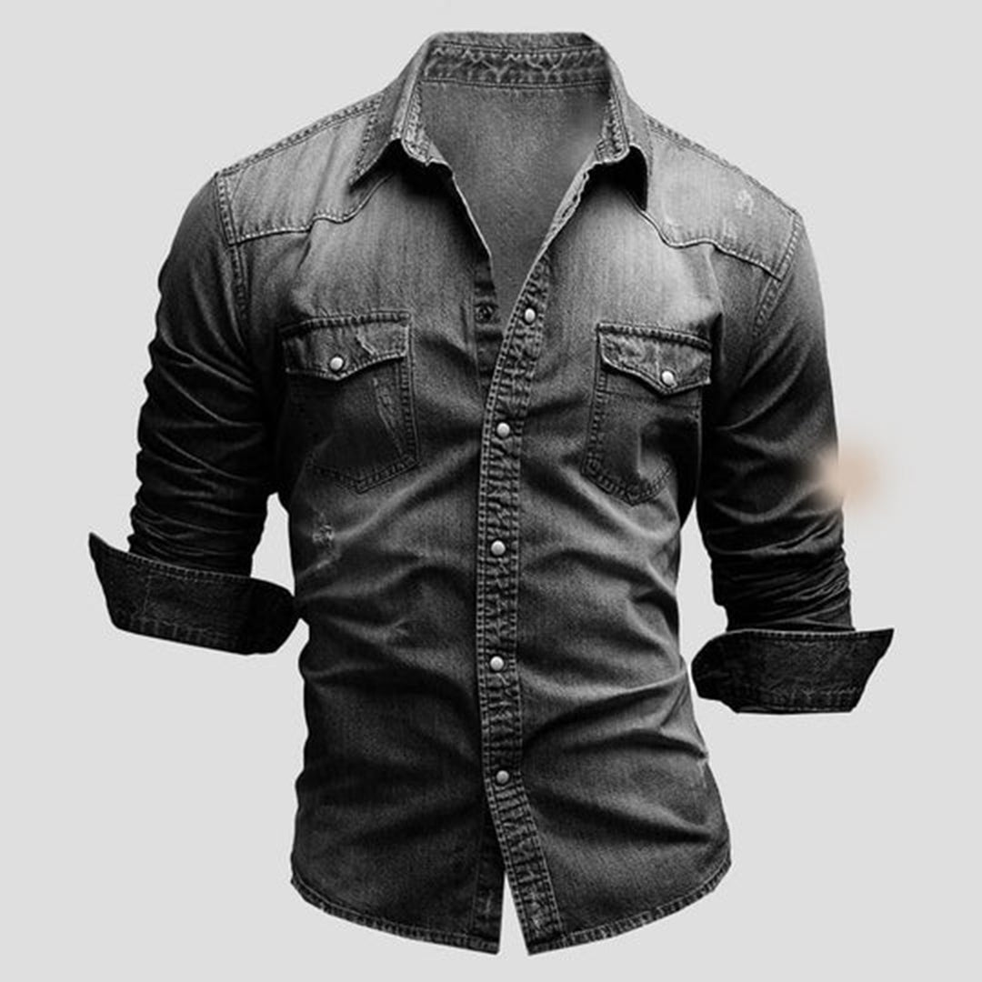 Denim Shirt - Men's Slim Fit Long Sleeve-Shirts-Chaps London-Chaps London