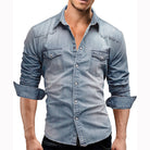 Denim Shirt - Men's Slim Fit Long Sleeve-Shirts-Chaps London-Chaps London