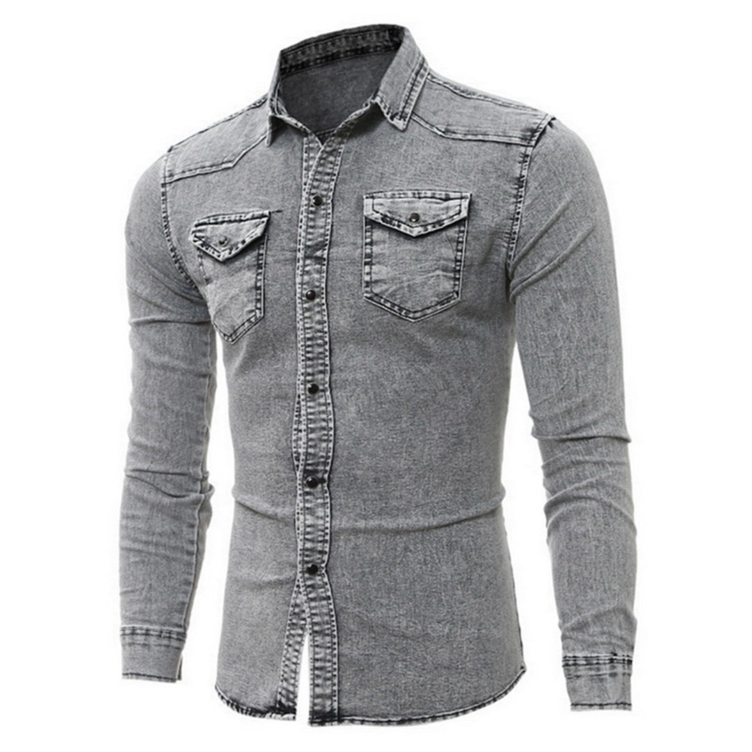Denim Shirt - Men's Slim Fit Long Sleeve-Shirts-Chaps London-Chaps London