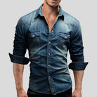 Denim Shirt - Men's Slim Fit Long Sleeve-Shirts-Chaps London-Dark Blue-M-Chaps London