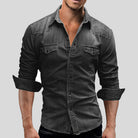 Denim Shirt - Men's Slim Fit Long Sleeve-Shirts-Chaps London-Dark Grey-M-Chaps London
