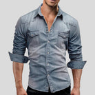 Denim Shirt - Men's Slim Fit Long Sleeve-Shirts-Chaps London-Light Blue-M-Chaps London