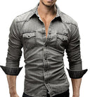 Denim Shirt - Men's Slim Fit Long Sleeve-Shirts-Chaps London-Light Grey-M-Chaps London