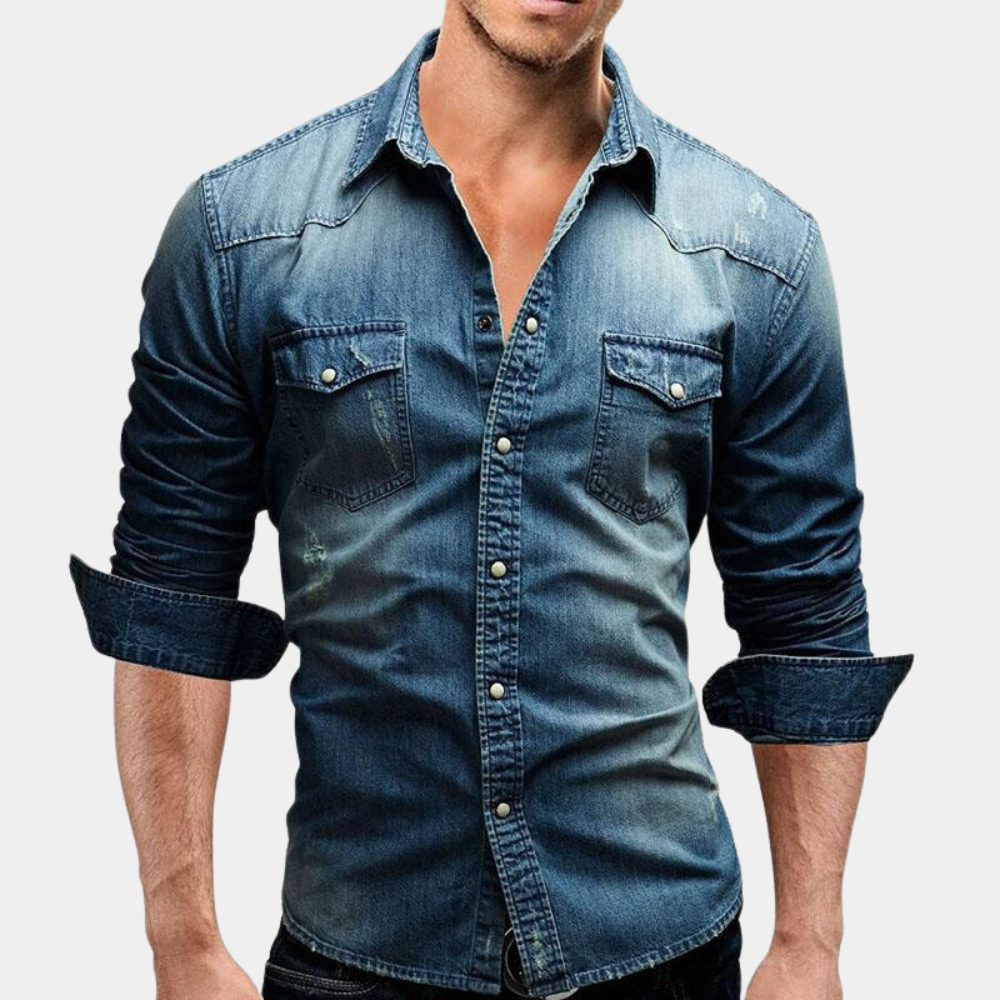 Denim Shirt - Slim Fit - Long Sleeve - Buttoned Up Shirt - Men's Shirts-Fashion Men Shirt Denim All-year-Chaps London-Chaps London