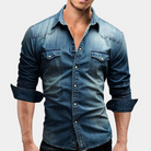 Denim Shirt - Slim Fit - Long Sleeve - Buttoned Up Shirt - Men's Shirts-Fashion Men Shirt Denim All-year-Chaps London-Chaps London