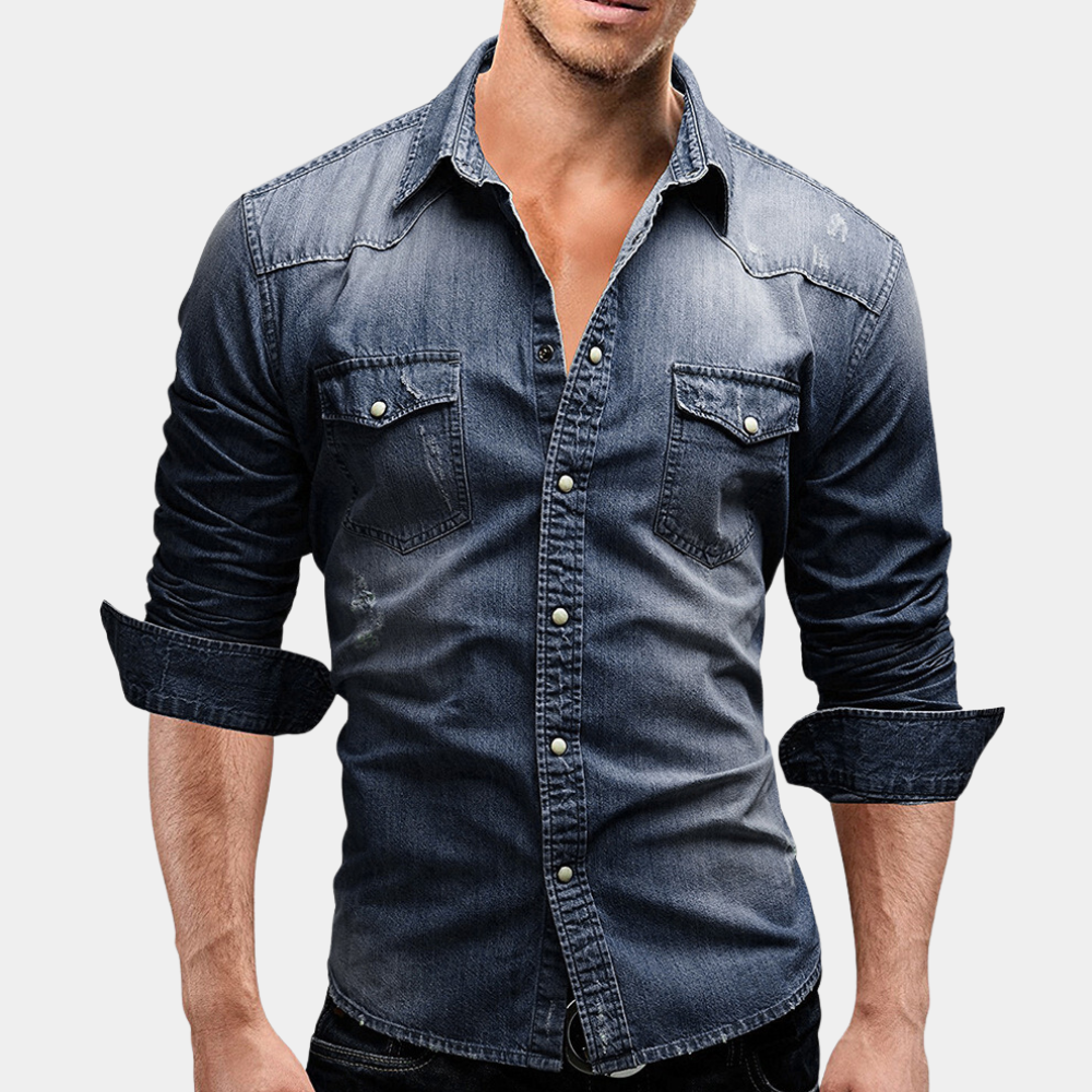 Denim Shirt - Slim Fit - Long Sleeve - Buttoned Up Shirt - Men's Shirts-Fashion Men Shirt Denim All-year-Chaps London-Chaps London