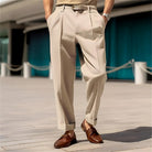 Dress Pants - Men's Straight Leg Pleated Business Casual Slack Pants -Chaps London-Khaki-M-Chaps London