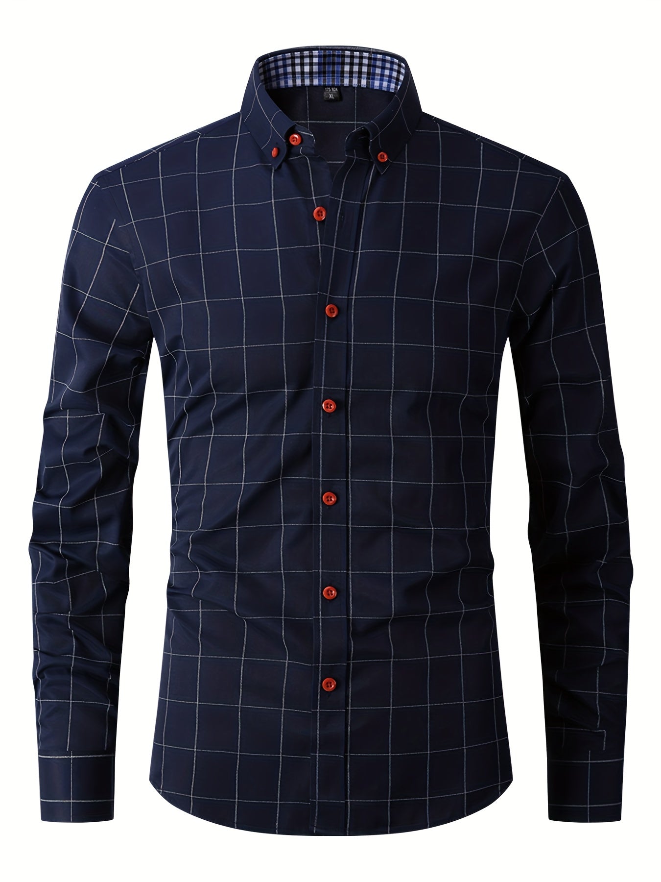 Dress Shirt | Long Sleeve | Slim Fit | Oxford Shirt | Men's Button-Up Shirt-Men Shirts-Chaps London-Navy Blue-M-Chaps London
