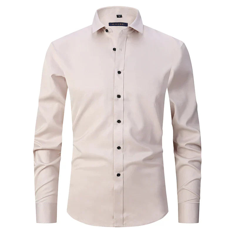 Dress Shirt - Long Sleeve - Stretchy - Non Iron Shirt - Men's Shirt-Chaps London-Beige-S-Chaps London