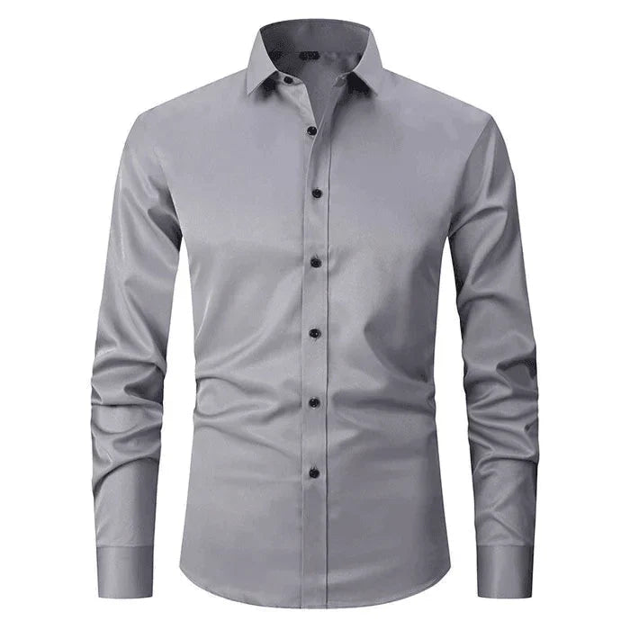 Dress Shirt - Long Sleeve - Stretchy - Non Iron Shirt - Men's Shirt-Chaps London-Grey-S-Chaps London