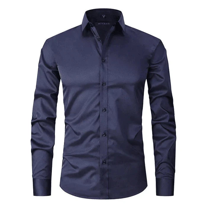 Dress Shirt - Long Sleeve - Stretchy - Non Iron Shirt - Men's Shirt-Chaps London-Navy-S-Chaps London
