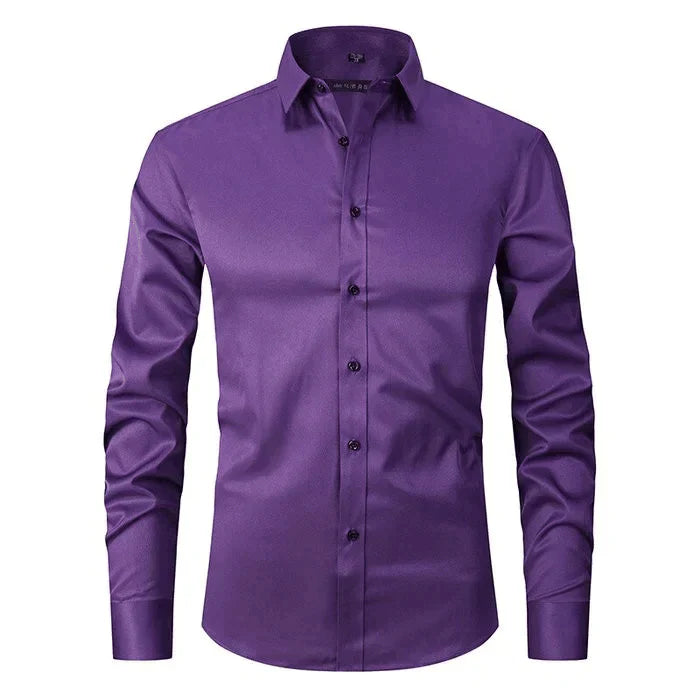 Dress Shirt - Long Sleeve - Stretchy - Non Iron Shirt - Men's Shirt-Dress Shirts-Chaps London-Purple-S-Chaps London