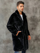 Faux Fur Coat - Men's Fluffy Mid Length Fake Fur Winter Coat-Coats & Jackets-Chaps London-Black-S-Chaps London