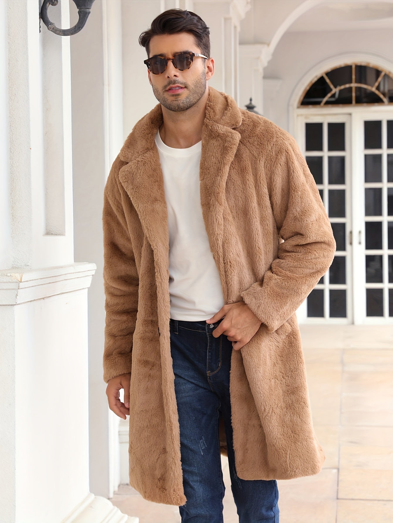 Faux Fur Coat - Men's Fluffy Mid Length Fake Fur Winter Coat-Coats & Jackets-Chaps London-Chaps London