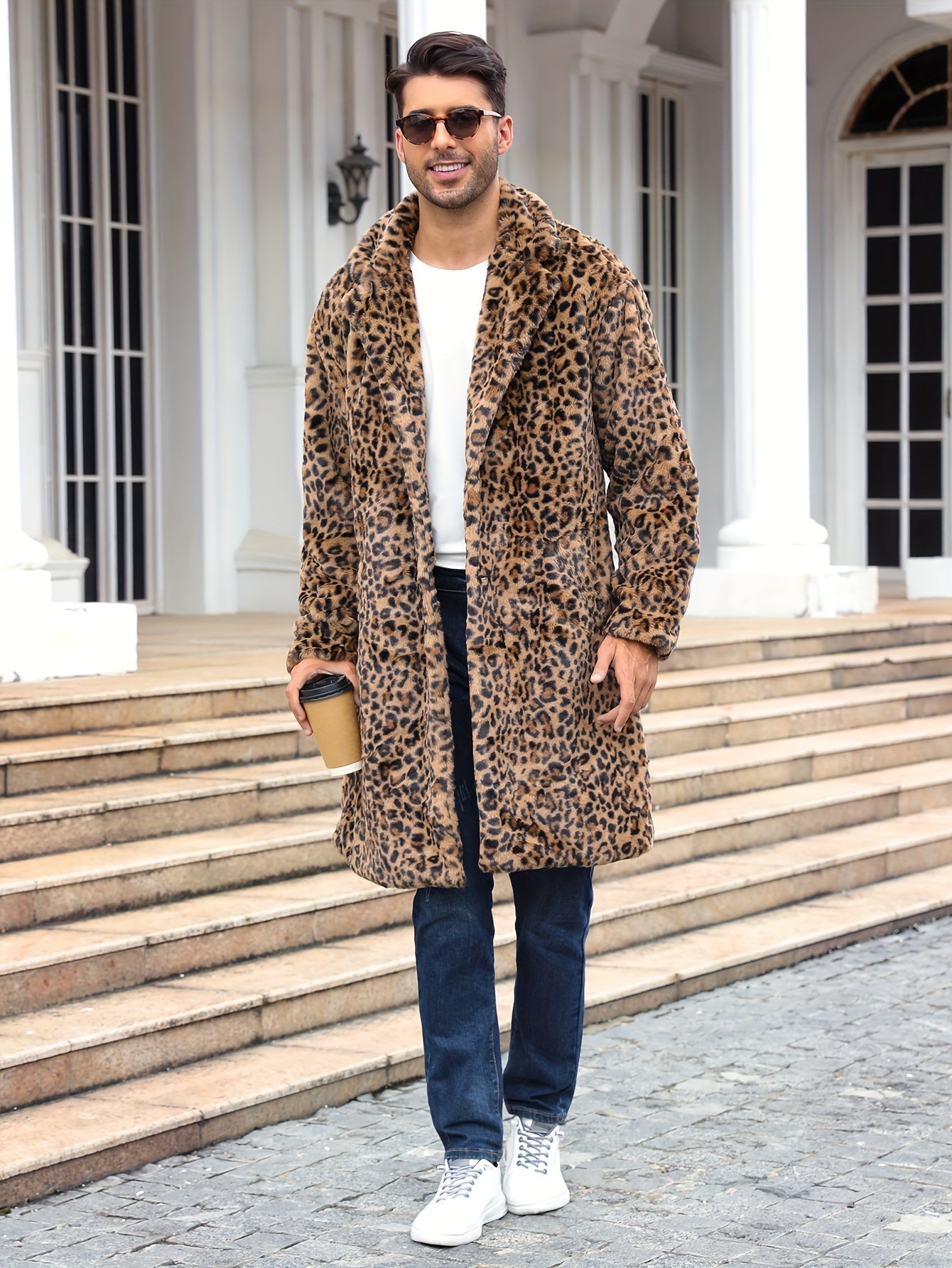 Faux Fur Coat - Men's Fluffy Mid Length Fake Fur Winter Coat-Coats & Jackets-Chaps London-Chaps London