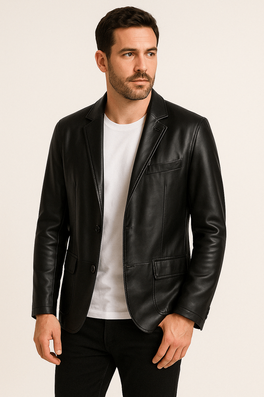 Faux Leather Jacket - Men's Lapel Button Up-Coats & Jackets-Chaps London-Chaps London