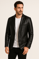 Faux Leather Jacket - Men's Lapel Button Up-Coats & Jackets-Chaps London-Chaps London