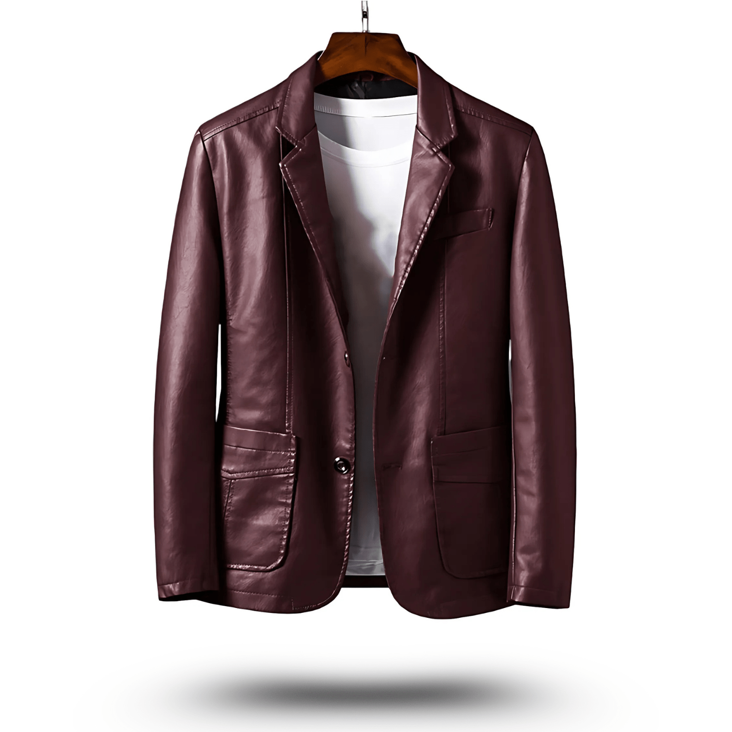 Faux Leather Jacket - Men's Lapel Button Up-Coats & Jackets-Chaps London-Red-S-Chaps London