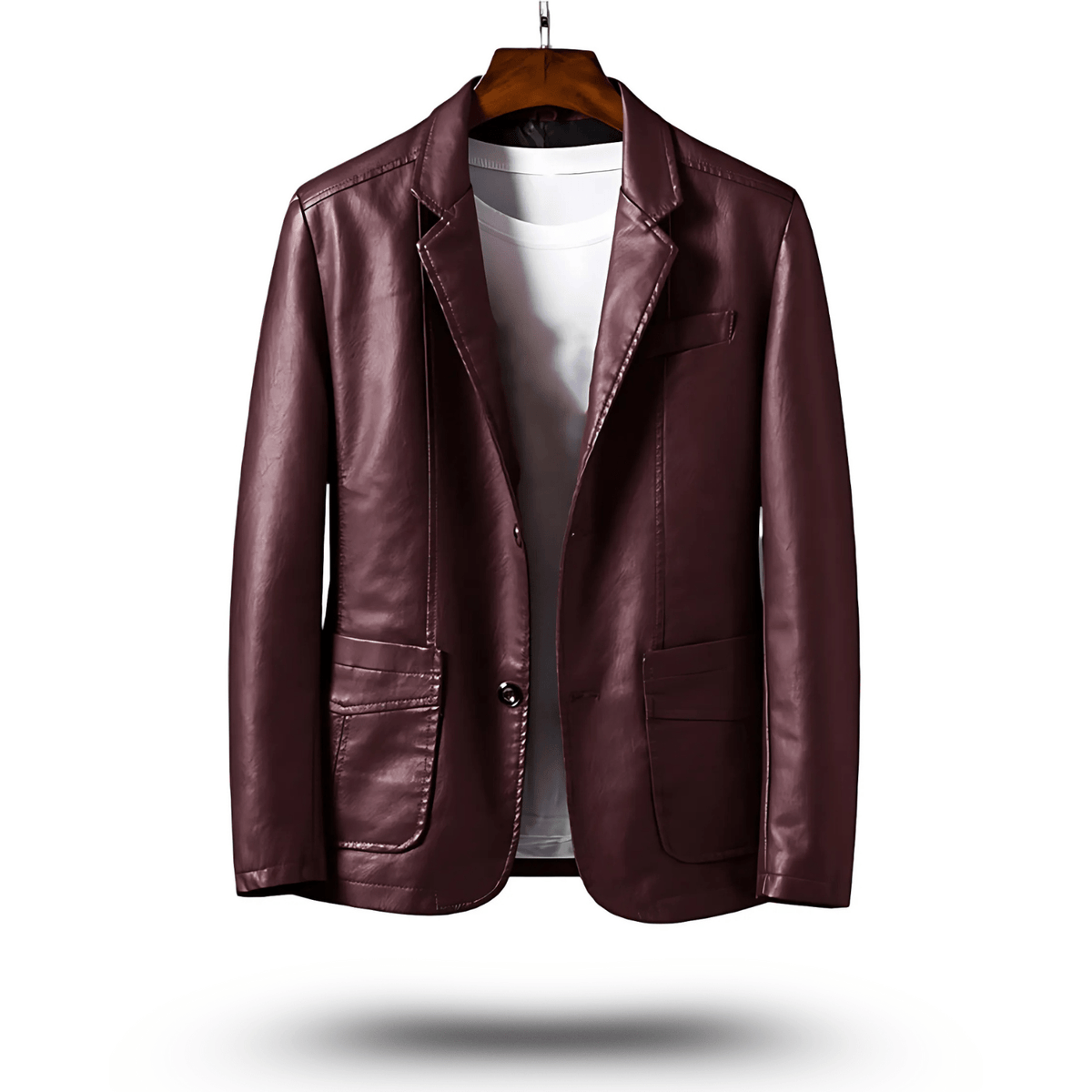 Faux Leather Jacket - Men's Lapel Button Up-Coats & Jackets-Chaps London-Red-S-Chaps London