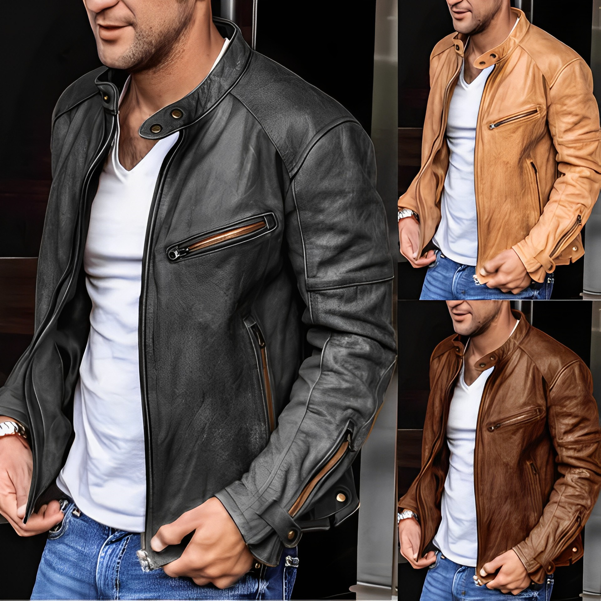 Faux Leather Jacket - Men's Zip Up Biker Jacket-Coats & Jackets-Chaps London-Chaps London