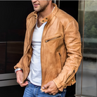 Faux Leather Jacket - Men's Zip Up Biker Jacket-Coats & Jackets-Chaps London-Light Brown-S-Chaps London