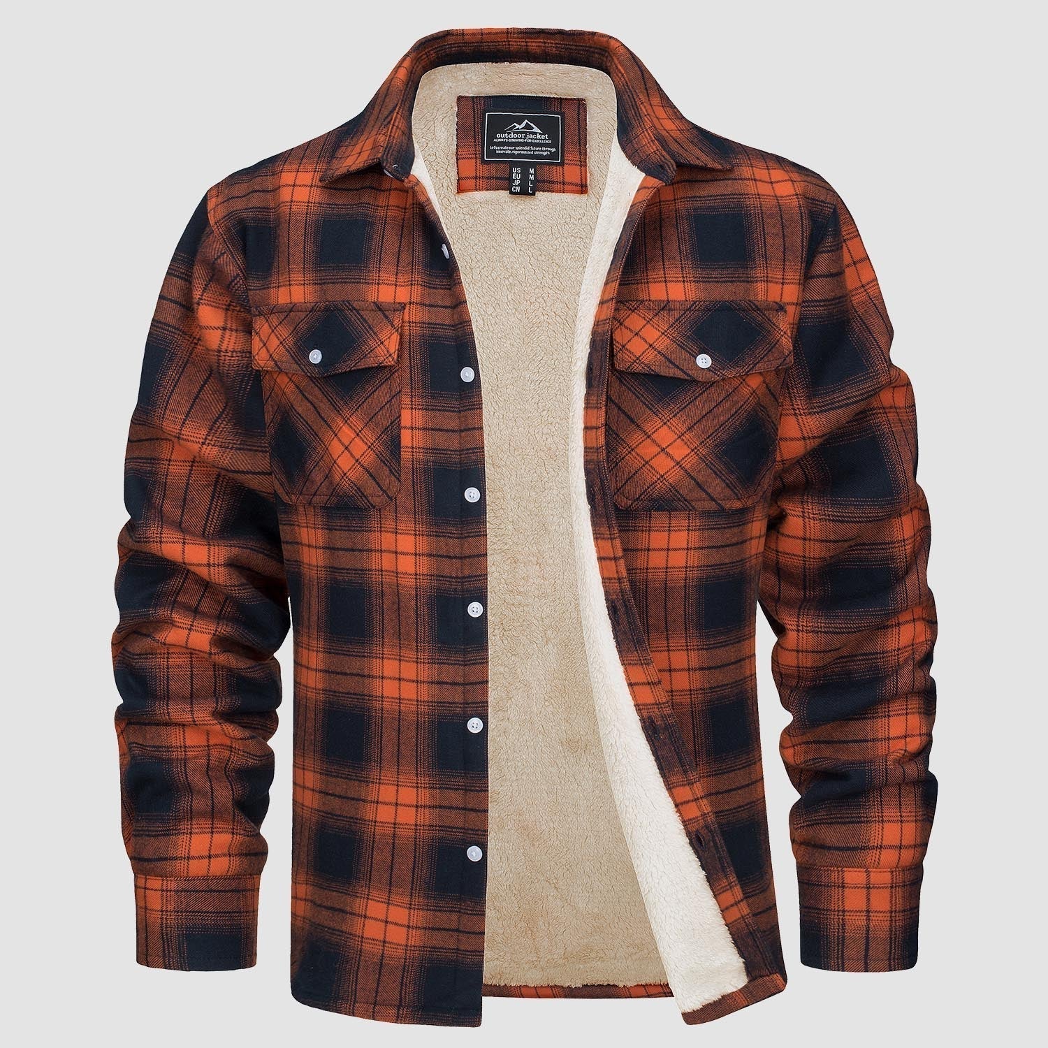 Flannel Jacket - Men's Fleece Lined Plaid Overshirt Jacket for Winter-Chaps London-Orange-S-Chaps London