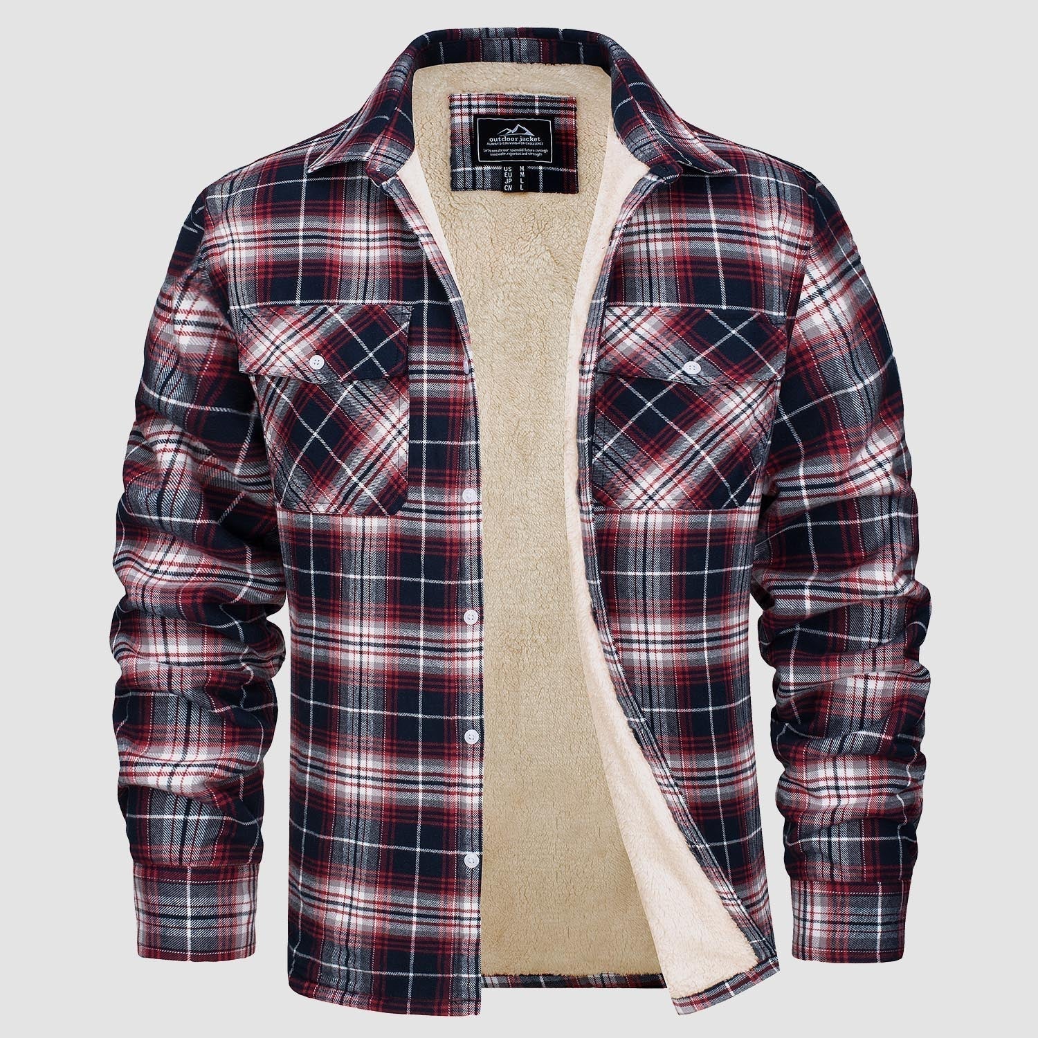 Flannel Jacket - Men's Fleece Lined Plaid Overshirt Jacket for Winter-Chaps London-Red-S-Chaps London