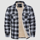 Black and white plaid flannel jacket with fleece lining, shown flat | Chaps London