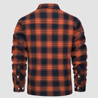 Orange and navy plaid flannel shirt, back view, long sleeve buttoned | Chaps London