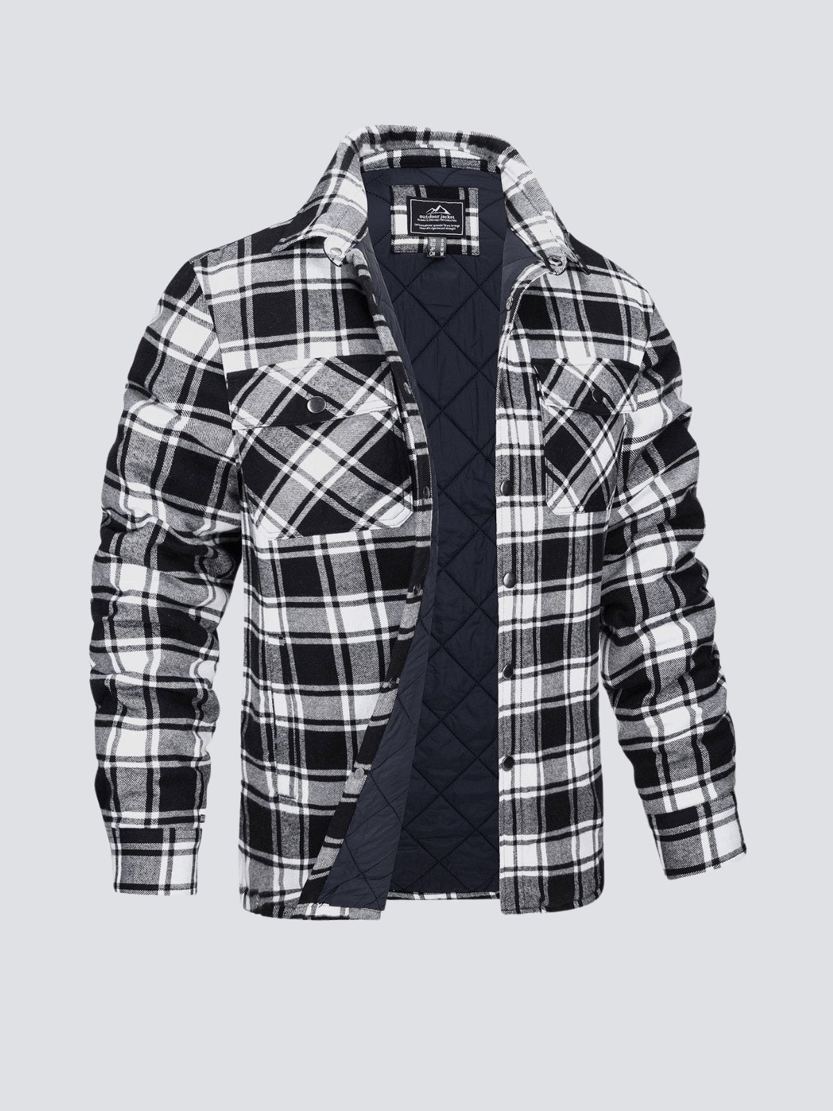 Flannel Jacket - Plaid - Button-Up - Quilted Liner Jacket - Men's Winter Jacket-Jackets-Chaps London-Black-M-Chaps London