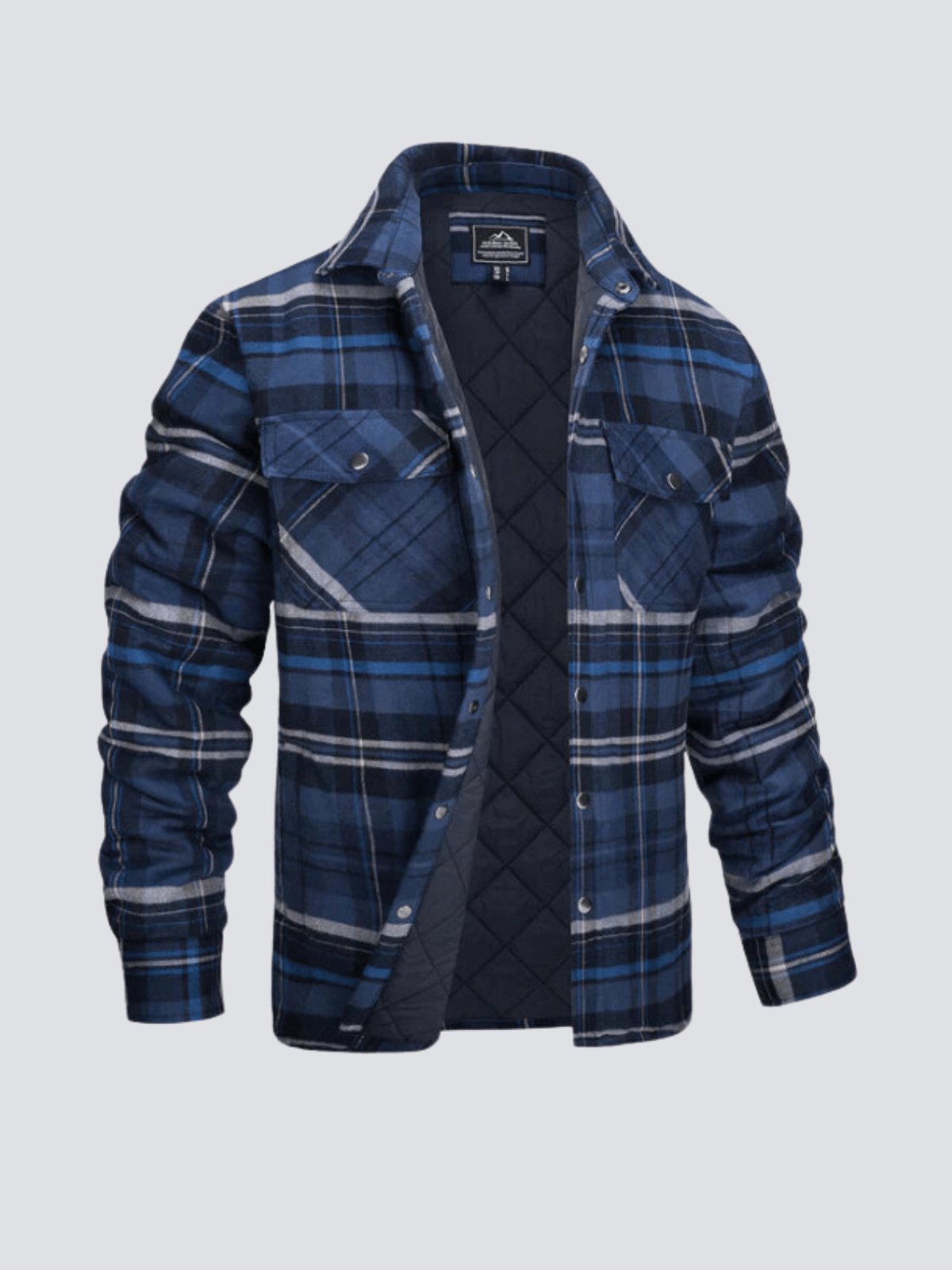 Flannel Jacket - Plaid - Button-Up - Quilted Liner Jacket - Men's Winter Jacket-Jackets-Chaps London-Dark Blue-M-Chaps London